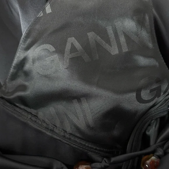 GANNI Satin Beaded Crisscross Halter Tie V-Neck Empire Waist Sleeveless Dress S - Picture 13 of 14